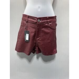 Apperloth Burgundy Faux Leather Shorts Womens M High Waist Stretch Club Sexy NWT